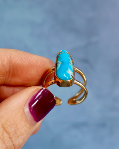 Turquoise Double Band Adjustable Ring in Gold Alchemia