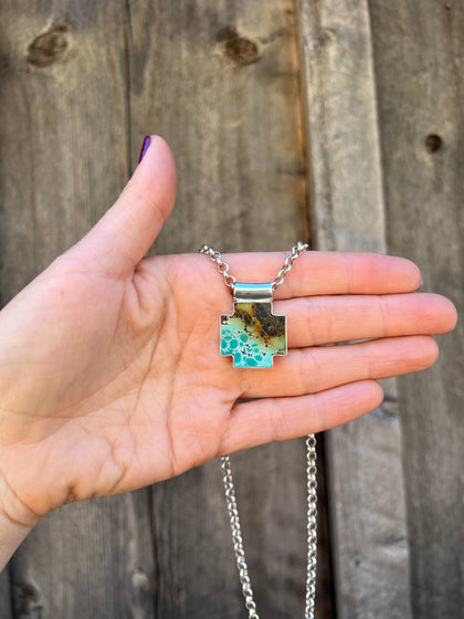 Turquoise Alpine Cross Necklace in Sterling Silver
