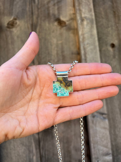 Turquoise Alpine Cross Necklace in Sterling Silver