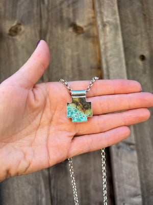 Turquoise Alpine Cross Necklace in Sterling Silver D58