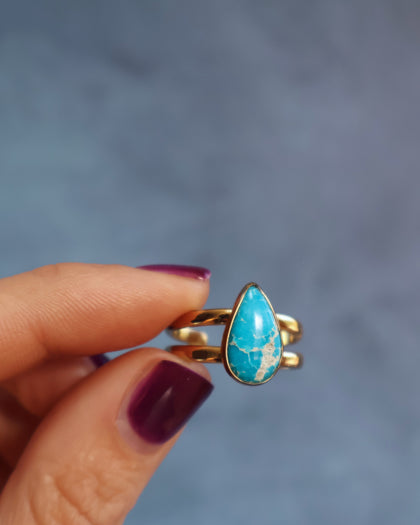 Turquoise Double Band Adjustable Ring in Gold Alchemia