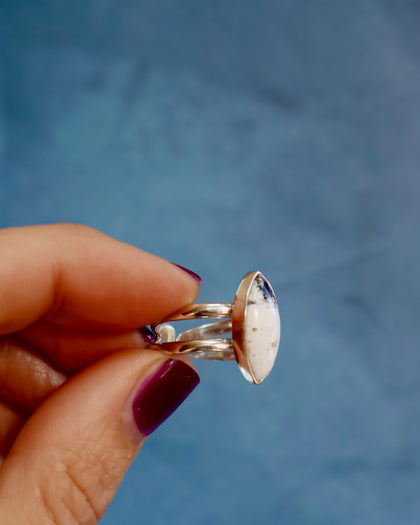 White Buffalo Double Band Adjustable Ring in Sterling Silver