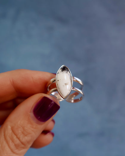 White Buffalo Double Band Adjustable Ring in Sterling Silver