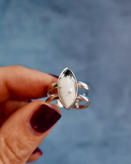 White Buffalo Double Band Adjustable Ring in Sterling Silver