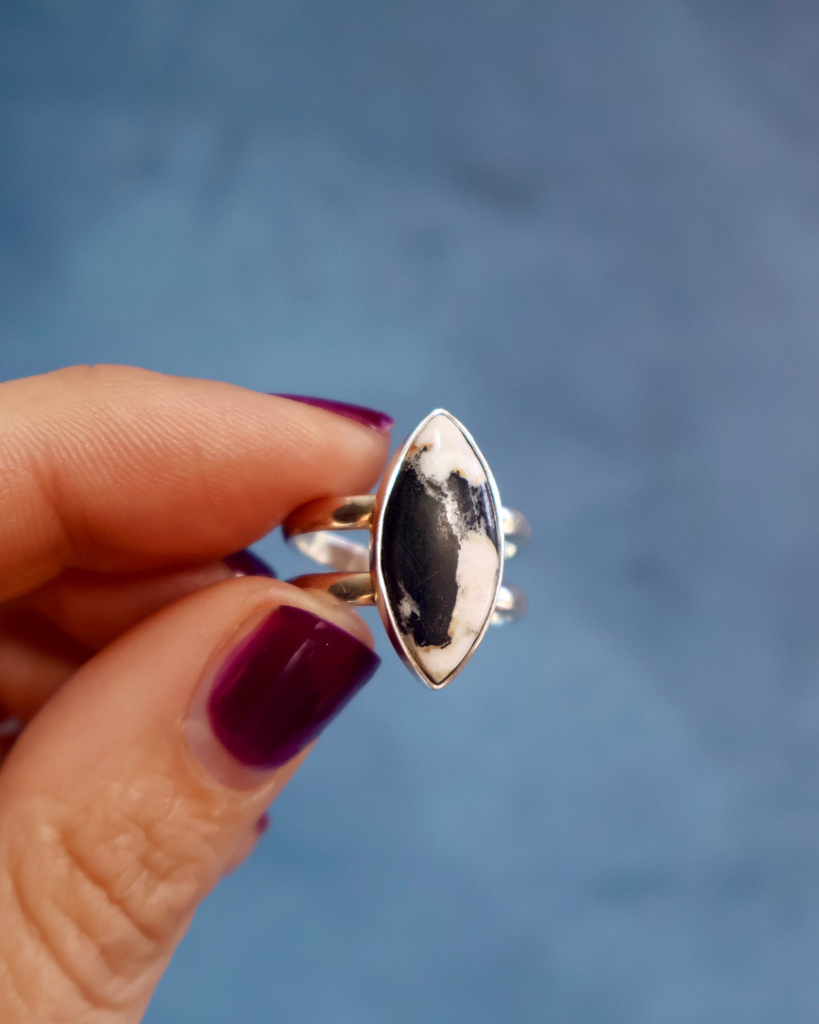 White Buffalo Double Band Adjustable Ring in Sterling Silver WT121