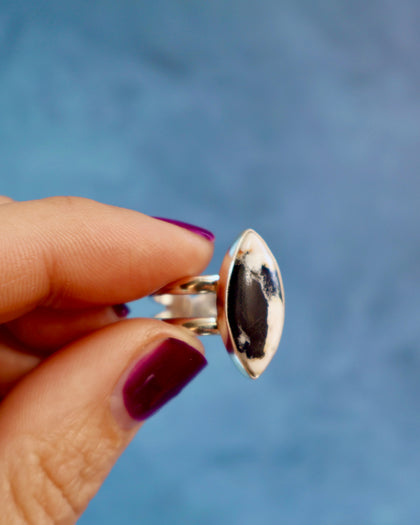 White Buffalo Double Band Adjustable Ring in Sterling Silver