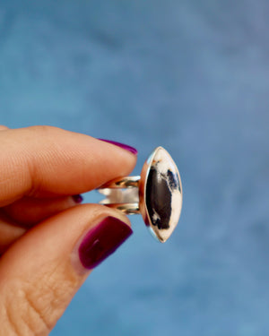 White Buffalo Double Band Adjustable Ring in Sterling Silver WT121
