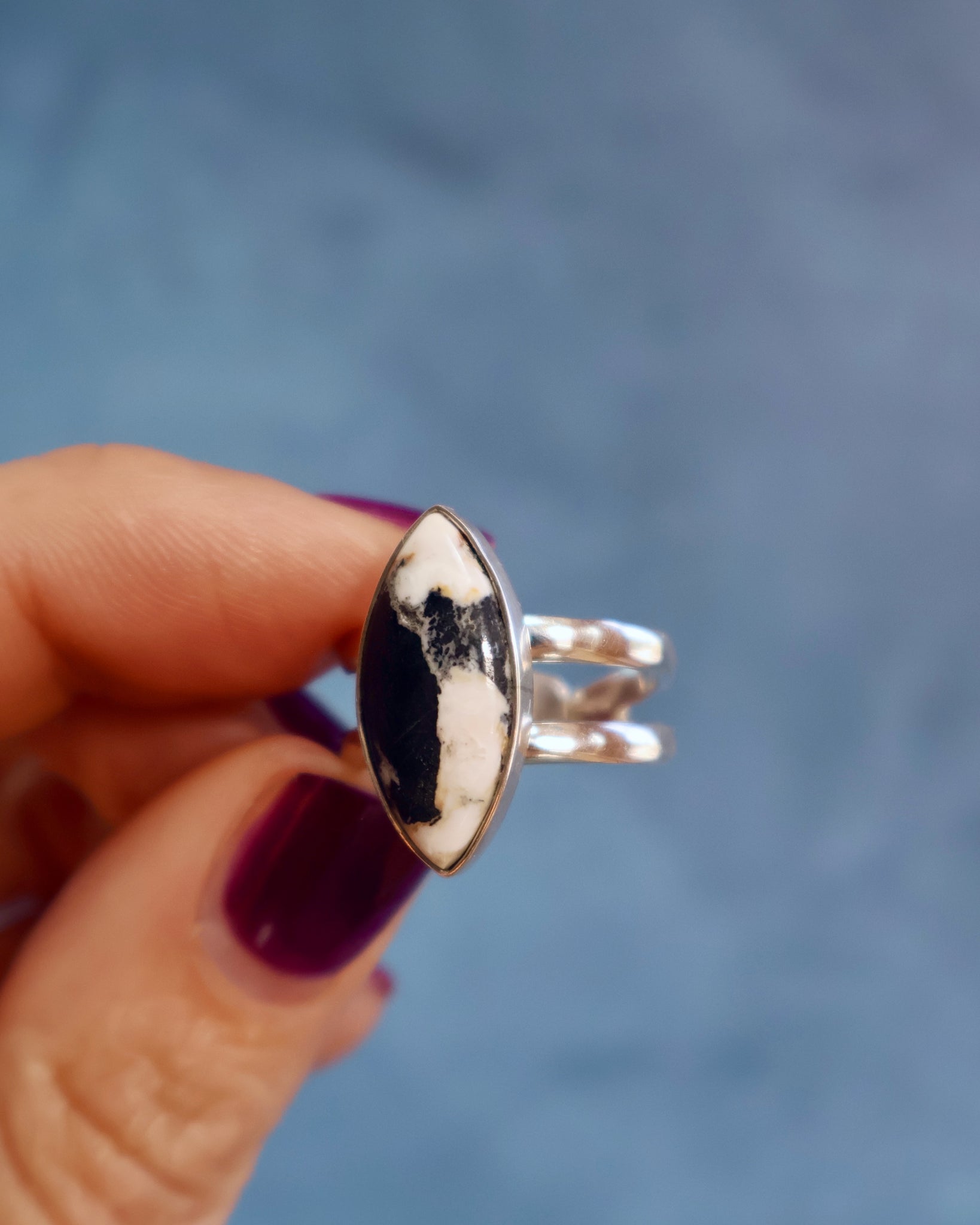 White Buffalo Double Band Adjustable Ring in Sterling Silver WT121