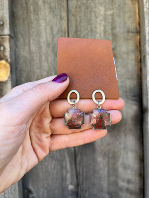 Red Creek Jasper Cross Earring in Sterling Silver D38