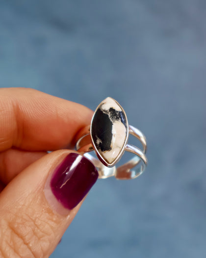 White Buffalo Double Band Adjustable Ring in Sterling Silver