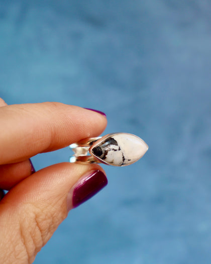 White Buffalo Double Band Adjustable Ring in Sterling Silver