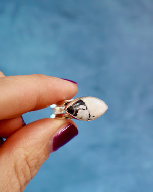White Buffalo Double Band Adjustable Ring in Sterling Silver WT122