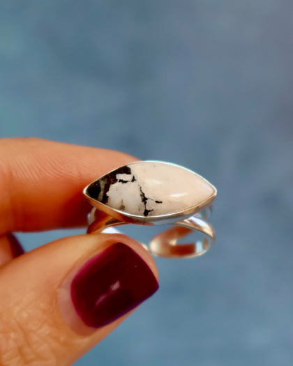 White Buffalo Double Band Adjustable Ring in Sterling Silver