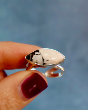 White Buffalo Double Band Adjustable Ring in Sterling Silver WT122