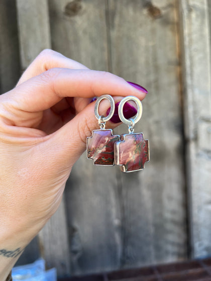 Red Creek Jasper Cross Earring in Sterling Silver