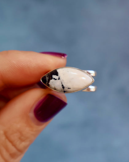 White Buffalo Double Band Adjustable Ring in Sterling Silver