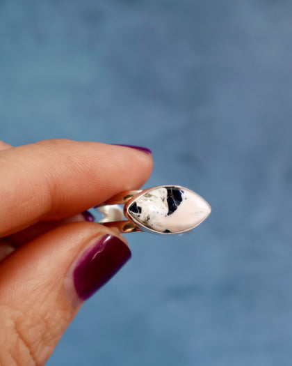 White Buffalo Double Band Adjustable Ring in Sterling Silver