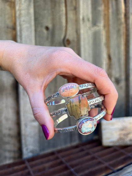 Canteral Opal  & Sterling Silver Mountain Cuff Bracelet