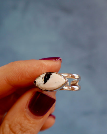 White Buffalo Double Band Adjustable Ring in Sterling Silver
