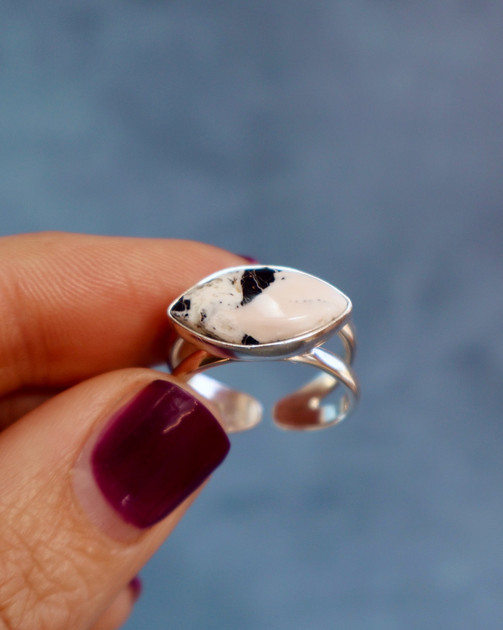 White Buffalo Double Band Adjustable Ring in Sterling Silver WT123