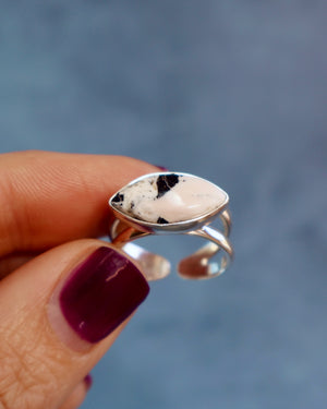 White Buffalo Double Band Adjustable Ring in Sterling Silver WT123