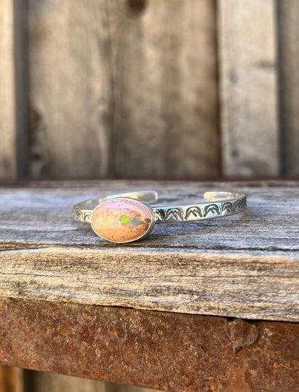 Canteral Opal  & Sterling Silver Mountain Cuff Bracelet