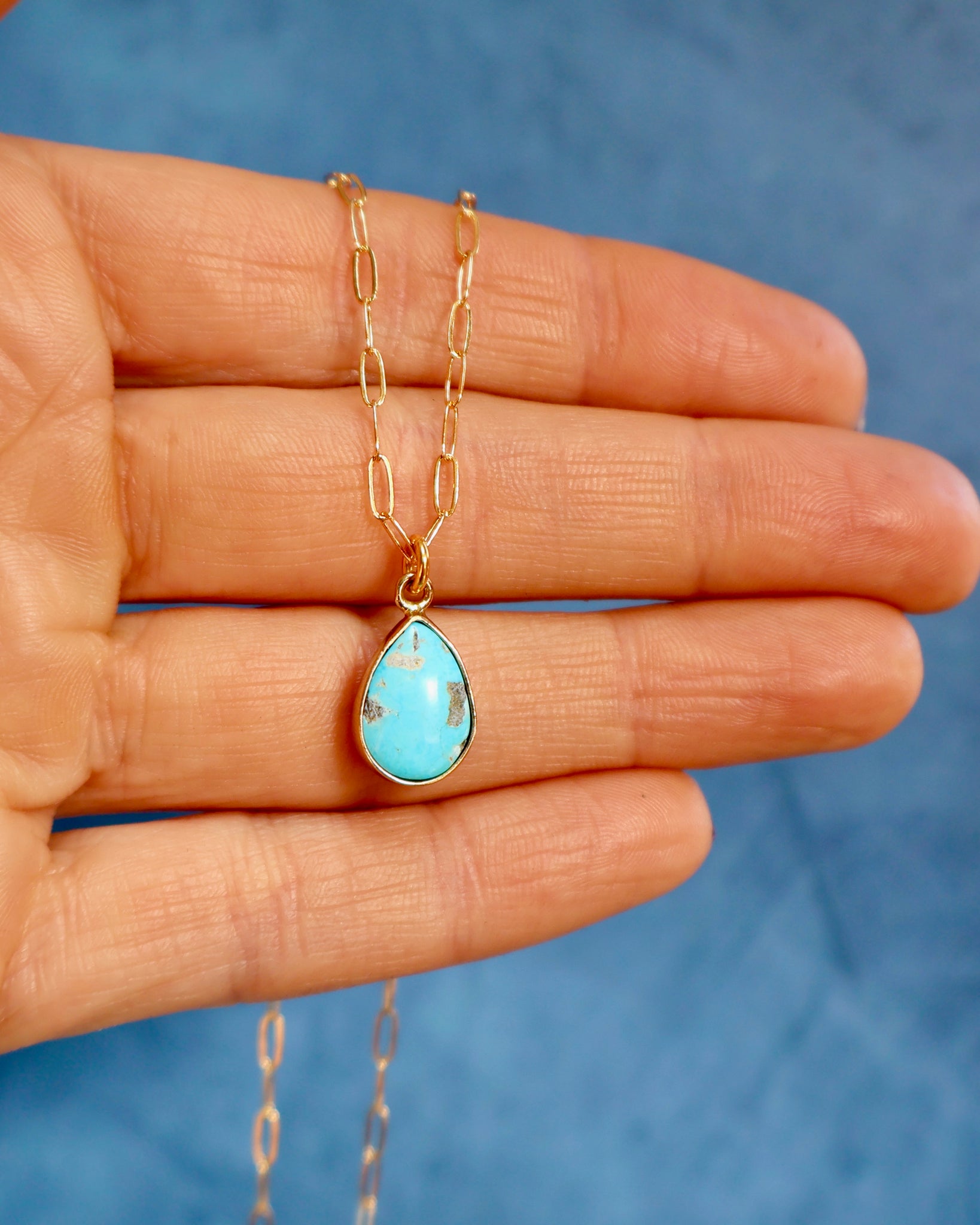 Dainty Turquoise Necklace on Gold Fill Paperclip Chain WT133