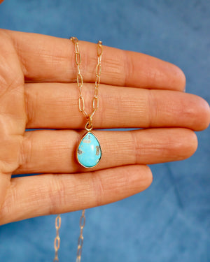 Dainty Turquoise Necklace on Gold Fill Paperclip Chain WT133