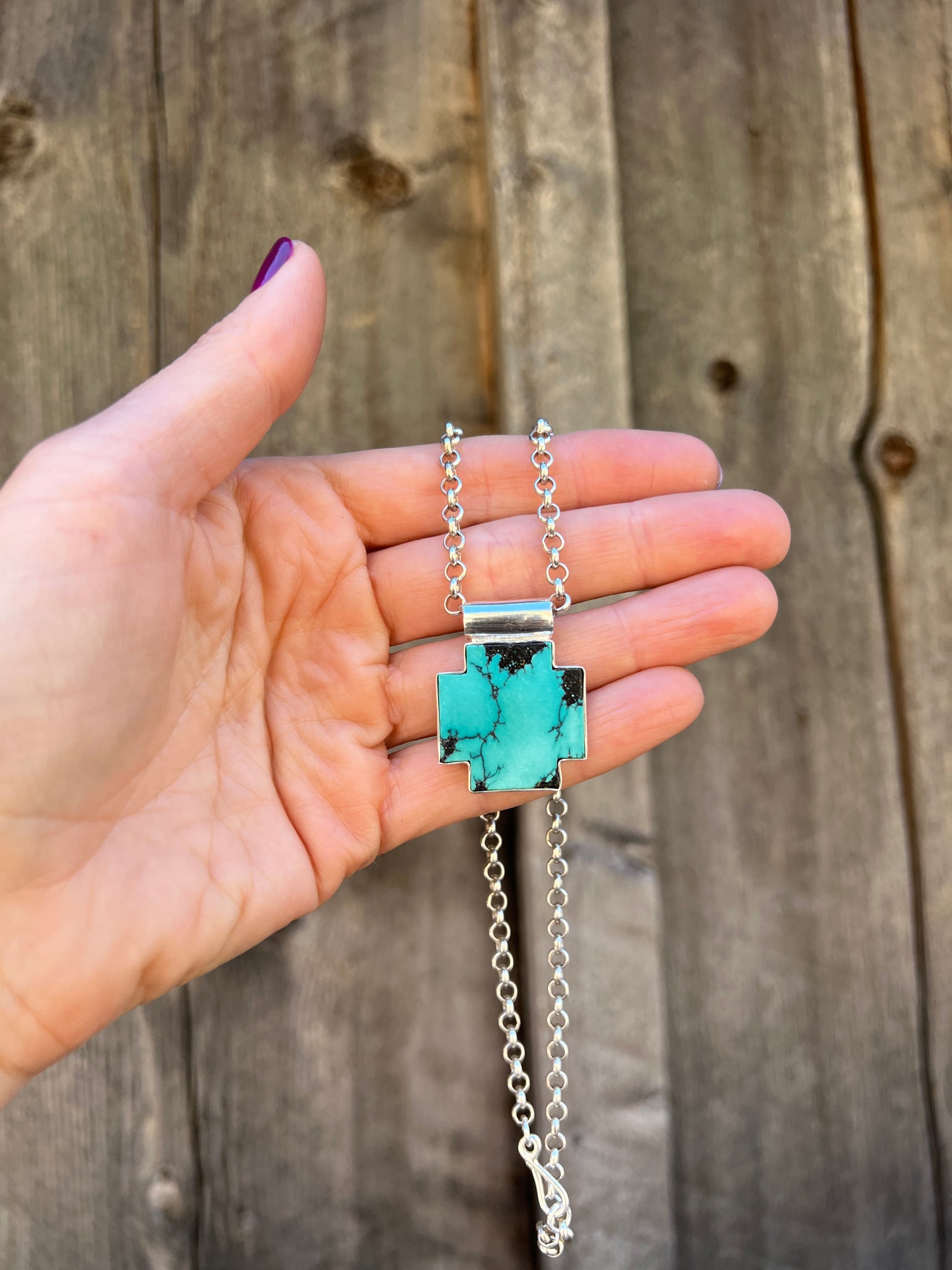 Turquoise Alpine Cross Necklace in Sterling Silver D56