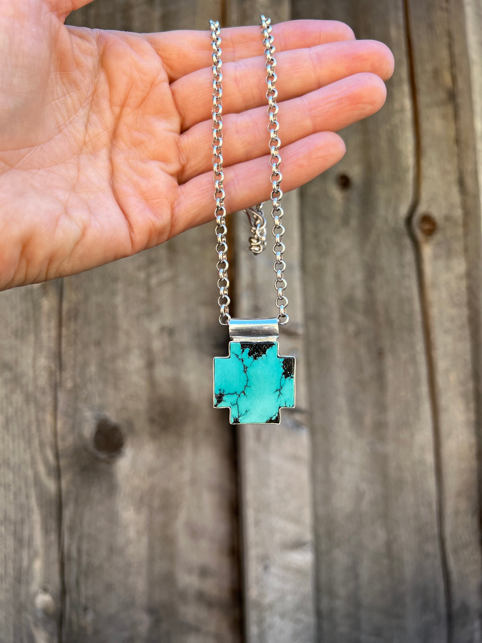 Turquoise Alpine Cross Necklace in Sterling Silver D56