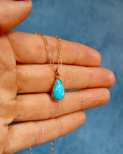 Dainty Turquoise Necklace on Gold Fill Paperclip Chain