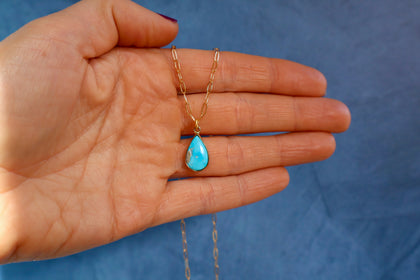 Dainty Turquoise Necklace on Gold Fill Paperclip Chain