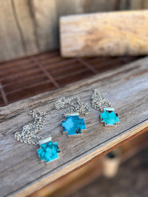 Turquoise Alpine Cross Necklace in Sterling Silver D58