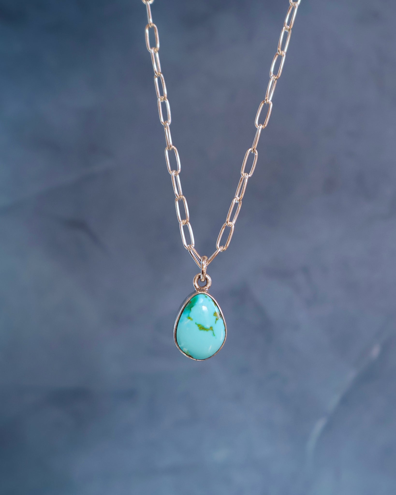 Dainty Turquoise Necklace on Sterling Silver Paperclip Chain WT136