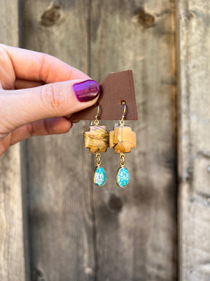 Red Creek Jasper & White Water Turquoise Cross Earring in Gold Alchemia D35