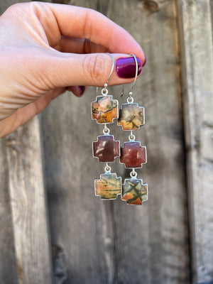 Red Creek Jasper Triple Cross Earring in Sterling Silver D29