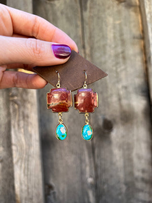 Red Creek Jasper & White Water Turquoise Cross Earring in Gold Alchemia D37