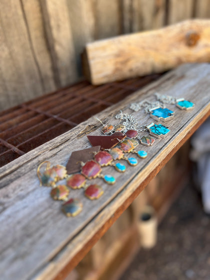 Red Creek Jasper & White Water Turquoise Cross Earring in Gold Alchemia