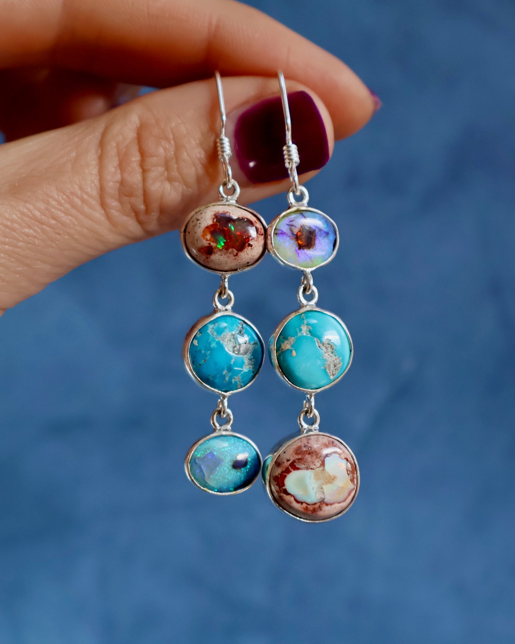 Cantera Opal, Turquoise & Sterling Opal Earrings WT141