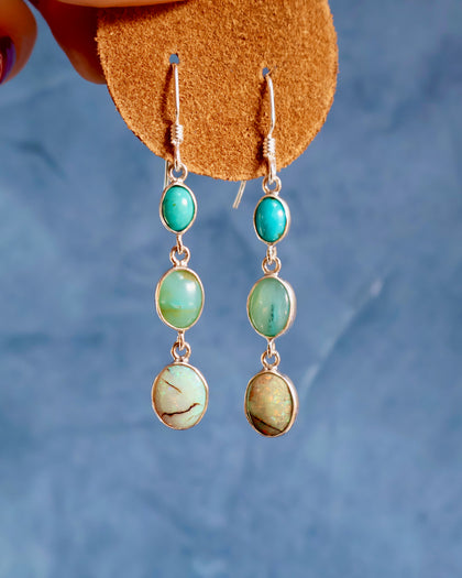 Blue Opal, Turquoise & Sterling Opal Earrings