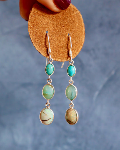 Blue Opal, Turquoise & Sterling Opal Earrings
