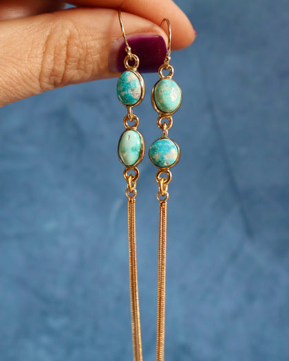 White Water Turquoise & Snake Chain Earrings in Gold Alchemia