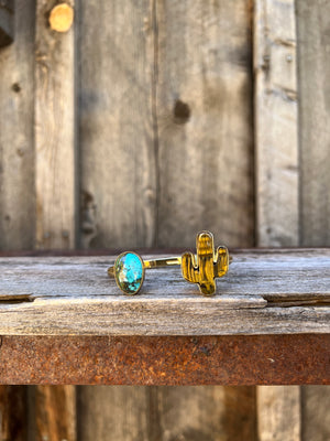 Saguaro Cactus & Turquoise Double Stone Cuff Bracelet D70