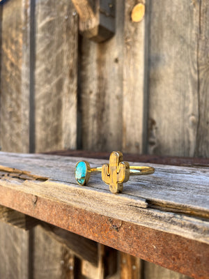 Saguaro Cactus & Turquoise Double Stone Cuff Bracelet D70