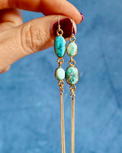 White Water Turquoise & Snake Chain Earrings in Gold Alchemia