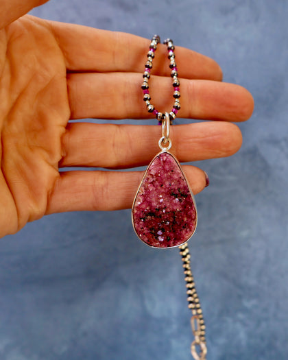 Cobalto Calcite & Sterling Silver Pendant on Navajo Pearls