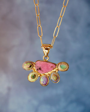 Wild Thistle Necklace Cobalto Calcite & Opal Pendant on Paperclip Chain WT160