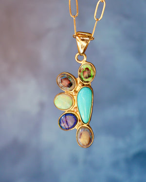 Wild Thistle Necklace Turquoise & Opal Pendant on Paperclip Chain WT159