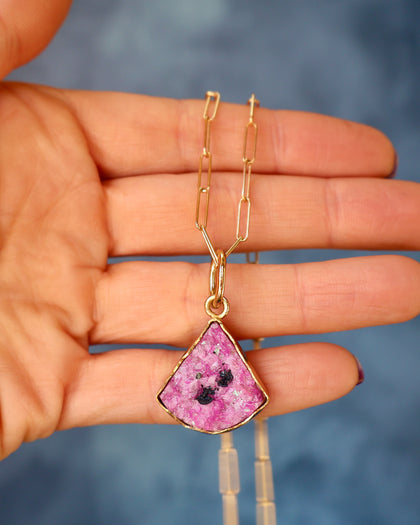 Cobalto Calcite & Gold Alchemia Pendant on Gold Fill Paperclip Chain