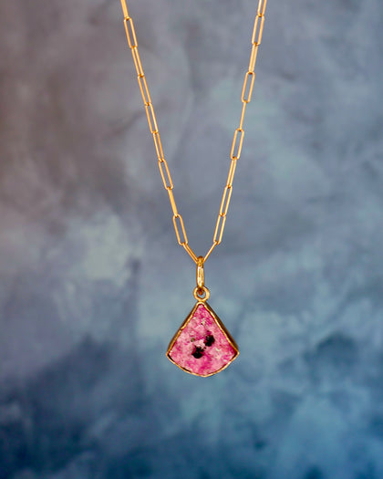 Cobalto Calcite & Gold Alchemia Pendant on Gold Fill Paperclip Chain